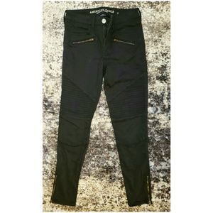 Black faux suede american eagle moto jeans
